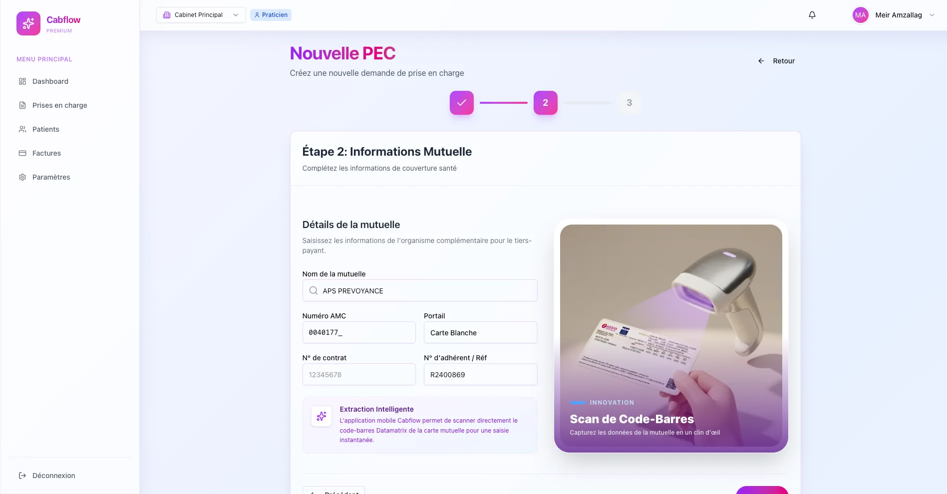Scannez la carte mutuelle du patient